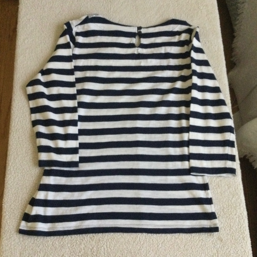 Banana Republic Sequin Collar Striped Tee Navy Blue White - Size Medium - Picture 8 of 13